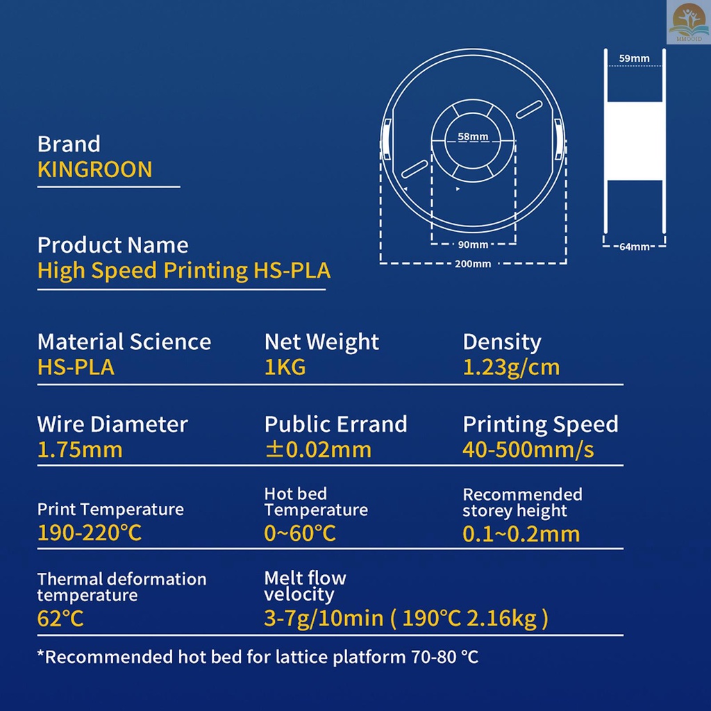 In Stock KINGROON 3D Printer HS-PLA Filament 1KG 1.75mm Cairan Tinggi Bahan Printing 3D Degradable Eco- friendly Spool Akurasi Dimensi+/-0.02mm Standar 1rol - Hitam