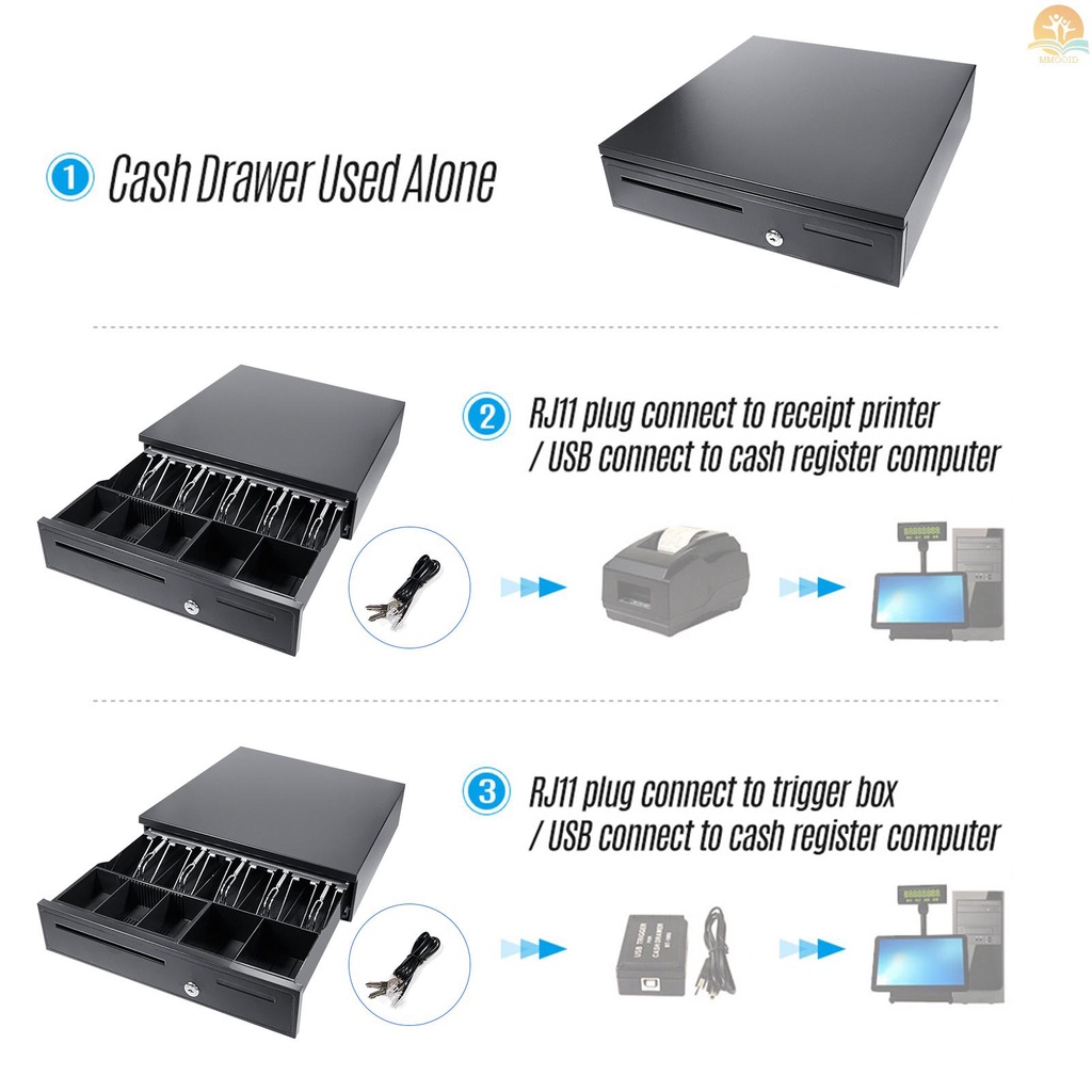 In Stock POS Cash Register Laci Kasir Cashbox Dengan 5lusin 5koin Money Register RJ11 Interface with Money Tray and Lock Movable Coin Tray Smart POS System