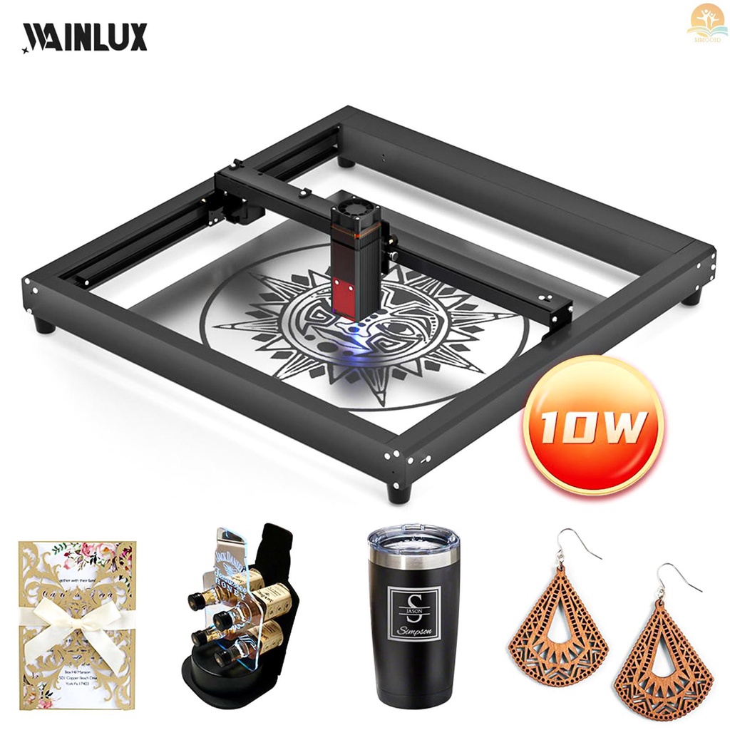 In Stock WAINLUX JL7 Laser Engraver 10W Daya Laser 400x400mm Area Ukiran 10000mm/min Engrave Speed Support Ukiran Offline Dengan Pelindung Pelindung Mata Desain Rakitan Cepat Untuk