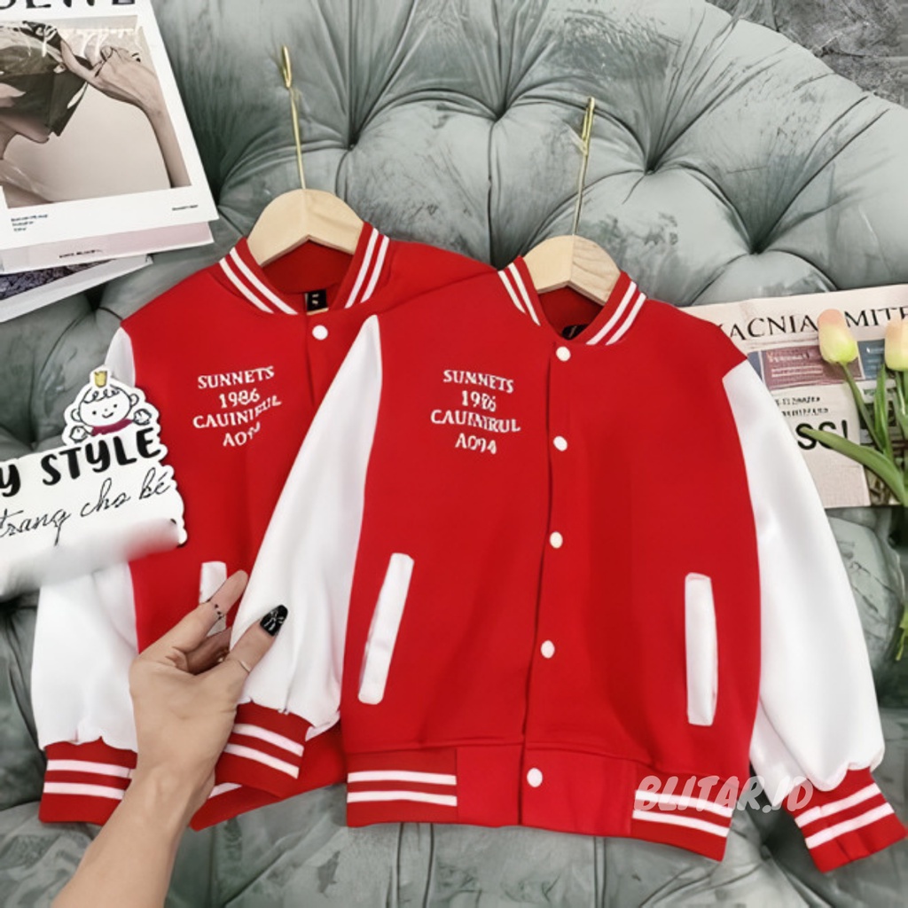Jaket Baseball Varsity Fashion Anak Tanggung Laki Perempuan Cewek Cowok Usia 1 2 3 4 5 6 7 8 9 10 11