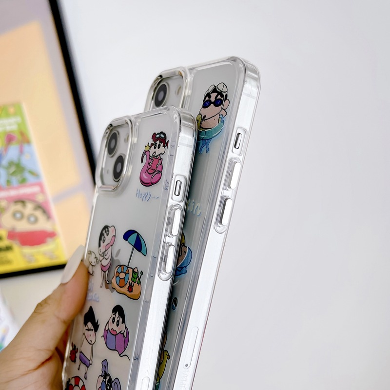 [Kancing Mandiri] Bening Lucu Imut Crayon Shin-chan Silikon Soft Case IPhone 6s7 8 Plus SE XR XS Max11 12 13 14 Pro Max14 Plus Untuk Cewek Wanita