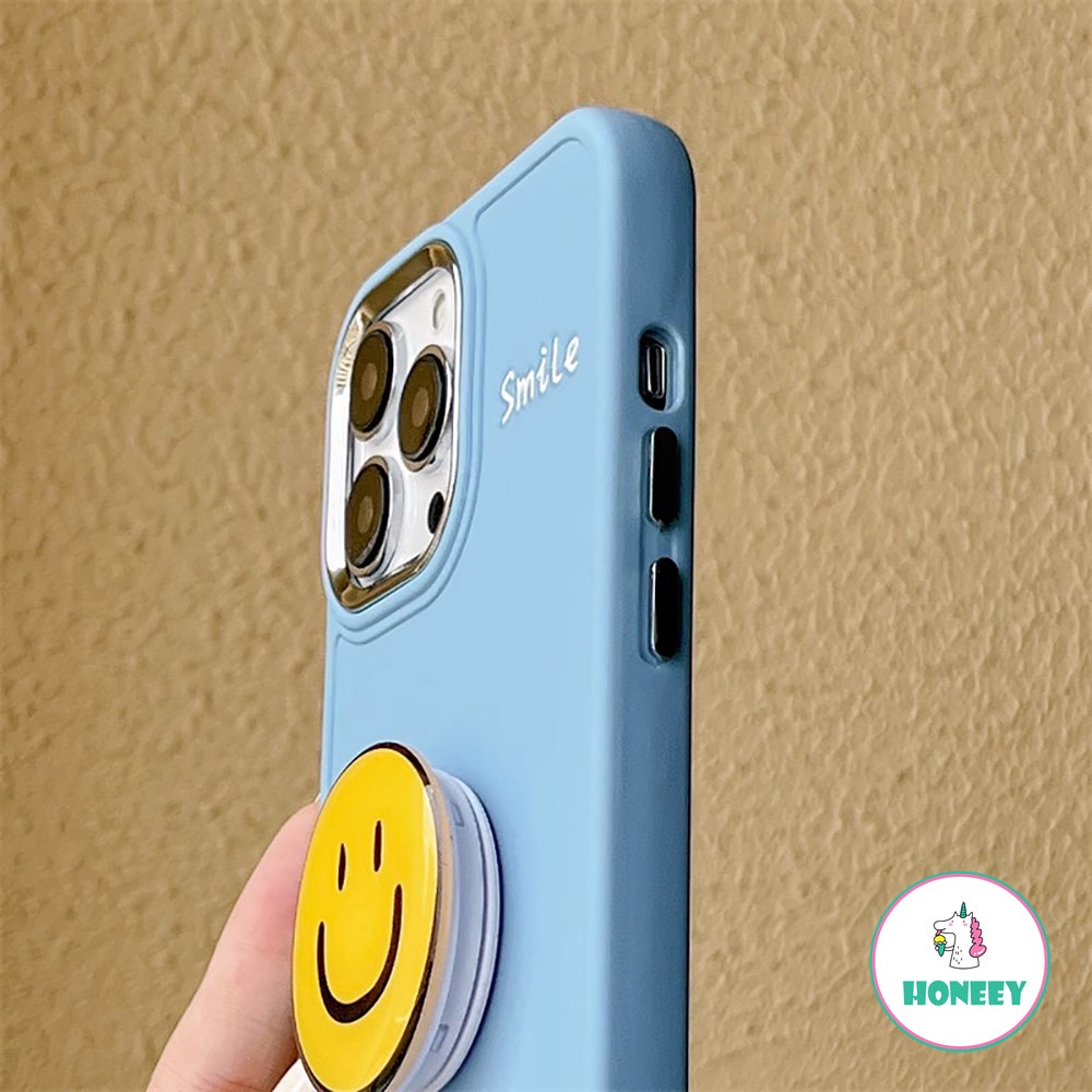 IPHONE Casing Ponsel Stand Smiley Kuning Sederhana Kompatibel Untuk Iphone14 Pro Max13 12 11Pro Max7 8Plus Xr Xs Lembut TPU Shockproof Handphone Cover