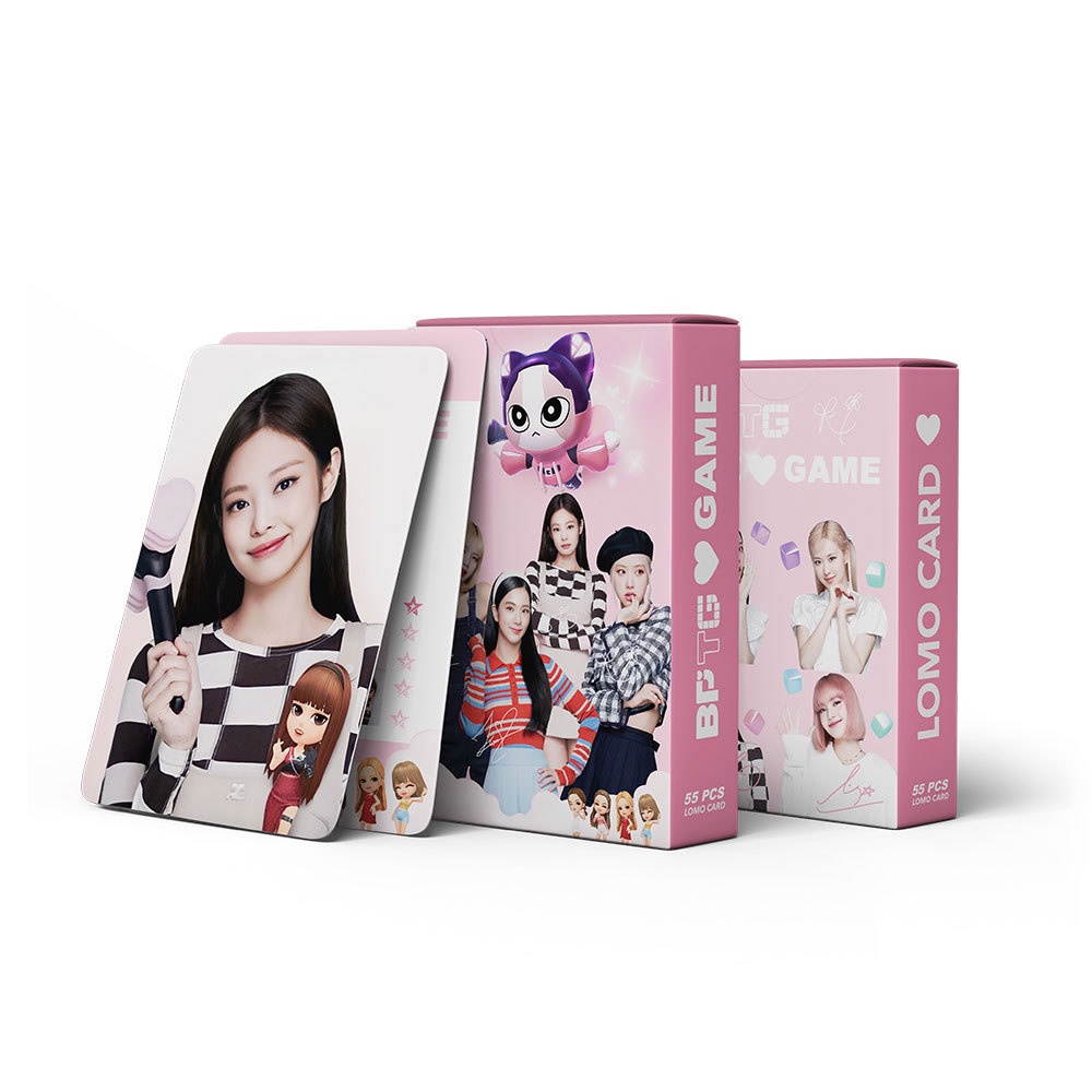 55pcs /box Hitam-Pink BPTG Photocards Album JENNIE JISOO LISA ROSE Lomo Kartu Black Pink THE GAME Kpop Collection