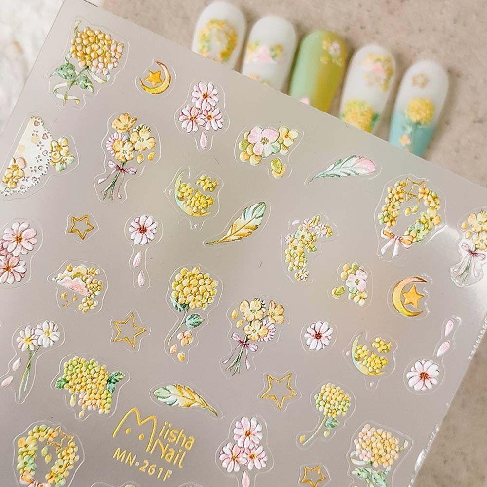 MXBEAUTY Stiker Kuku Bunga, Stiker Kuku Bunga Bentuk Daun, Motif Kupu-Kupu Warna-Warni Desain Timbul Aneka Warna Untuk Lady