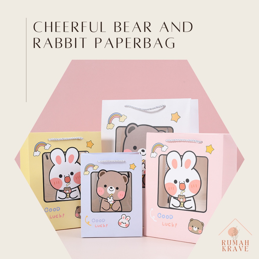 

RUMAH KRAVE - Cheerful Rabbit and Bear Paperbag 25x12x33 cm Tas Hadiah