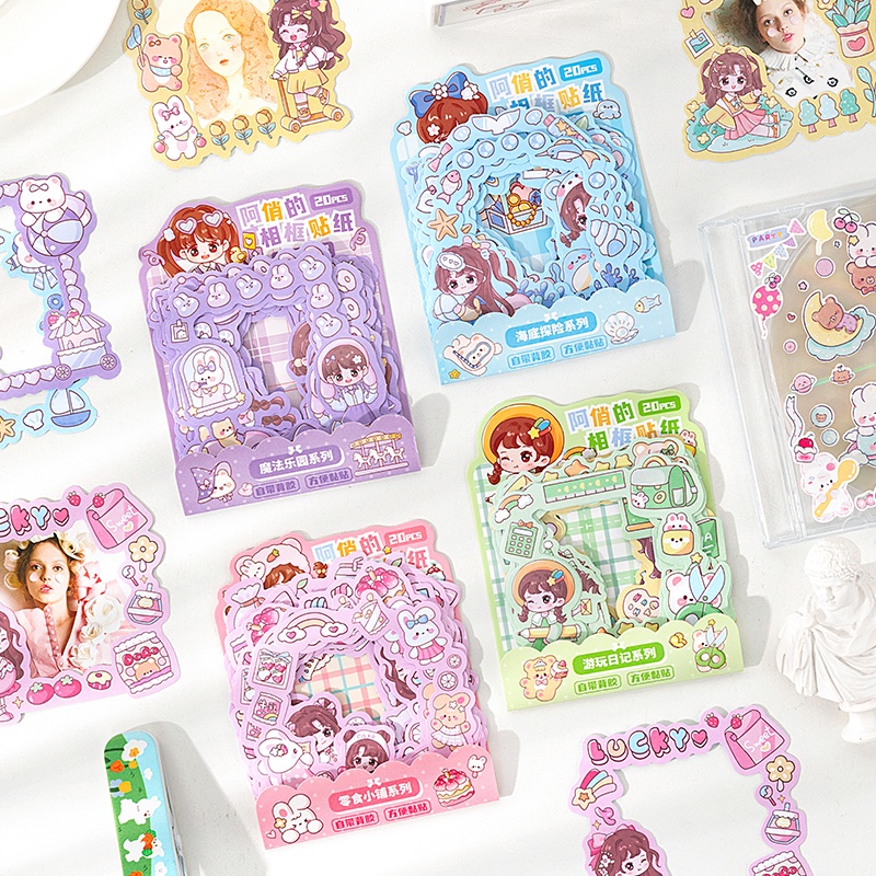 20pcs Stiker Bingkai Foto Gadis Kartun Lucu Pack Kpop Photo Card Deco DIY Guka Stickers