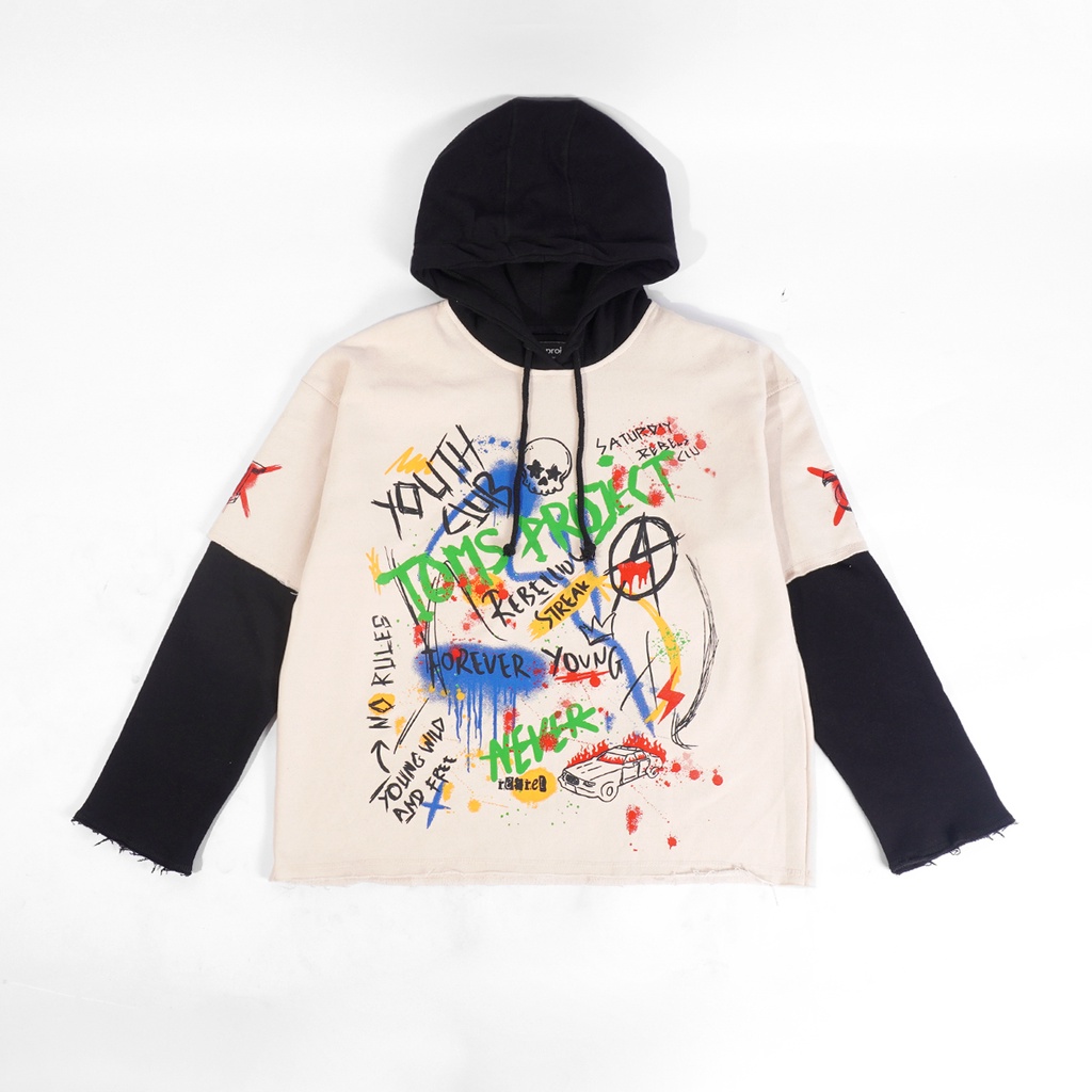 Toms Project Hoodie Doublesleeve Meralia Khaki Black - Hoodie Pria