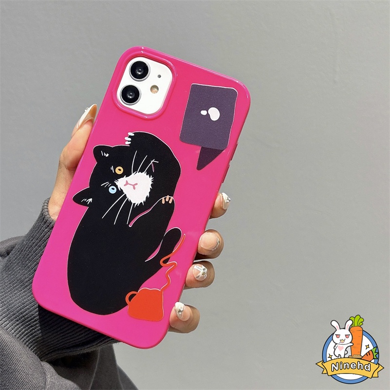 IPHONE Casing Ponsel Lembut Glossy Kucing Lucu Kompatibel Untuk Iphone14 13 12 11 Pro Max X Xr Xs Max 87 6 6s Plus Se2020Lensa Lubang Besar Shockproof Matte Bumper Anti-drop Soft TPU Back Cover