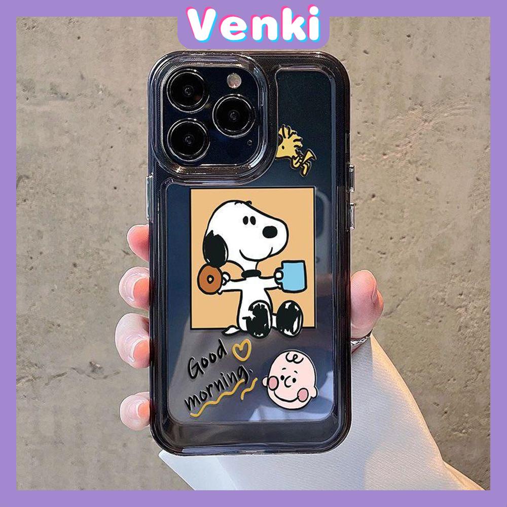 VENKI - Untuk iPhone 11 Case Clear Space Hard Acrylic Case Shockproof Protection Camera Lucu Kartun Anjing Putih Telinga Hitam Kompatibel dengan iPhone 14 13 Pro Max iPhone 12 Pro Max XR 7