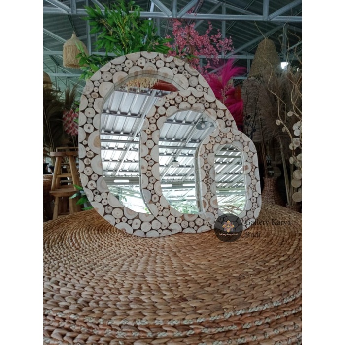 CERMIN KOIN KAYU JATI /WALL MIRROR / KACA GANTUNG OVAL UKURAN L