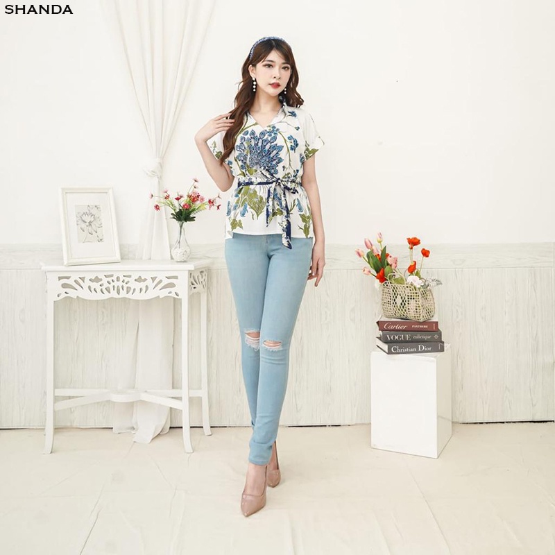 Evercloth Shanda Blouse Wanita Atasan Wanita Blouse Batik Lengan Pendek