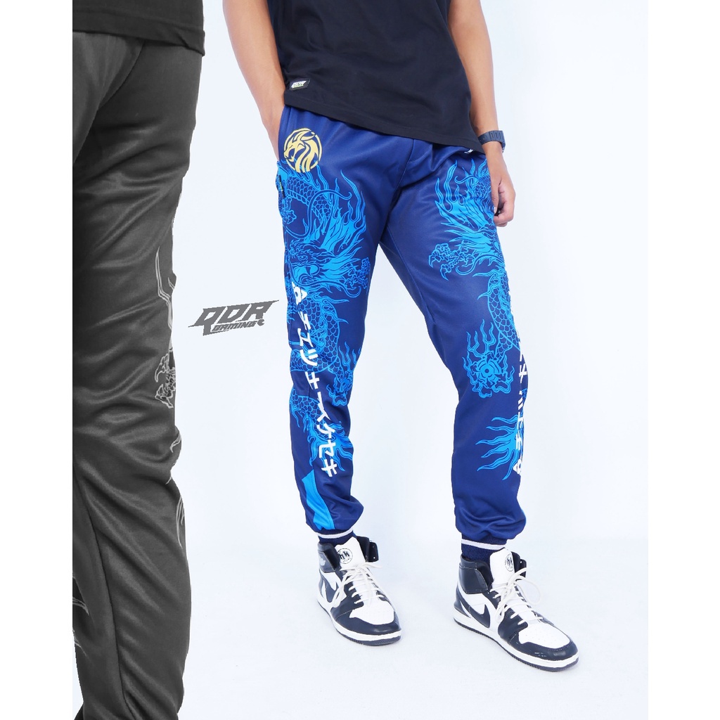 Original Qdr Gaming Joger Dragon Series Motif Japanese Art Celana Panjang Pria Full Printing