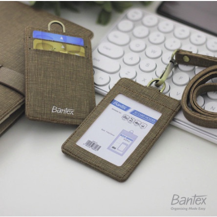 

[DD] Bantex Leather Name Tag ID Card Holder 8869 Kulit Sintetis Lanyard - Brown 03