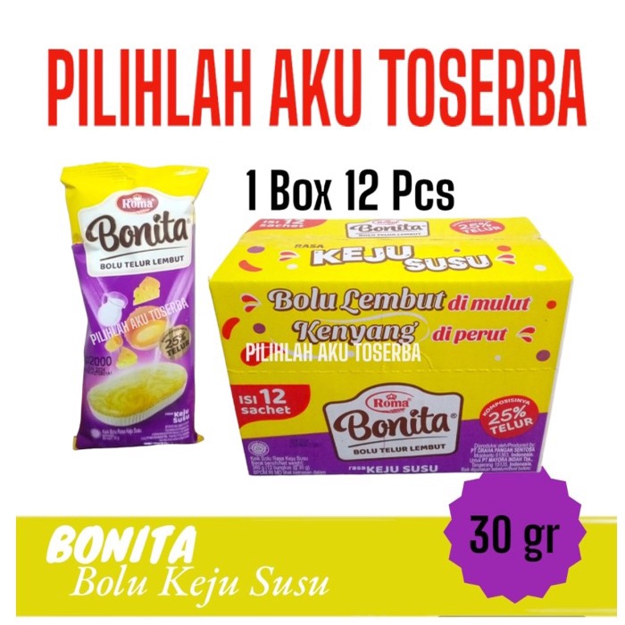 

Roma BONITA Bolu Lembut rasa KEJU SUSU - ( HARGA 1 BOX isi 12 pcs )