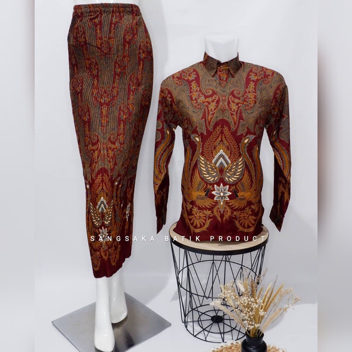 Promo Style kemeja couple rok batik / kemeja couple rok / kemeja couple - maroon, M