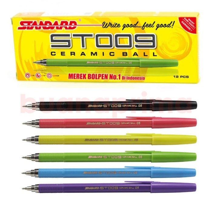 Pulpen Standard ST009 isi 12 buah Body Warna Warni Ballpen Pena