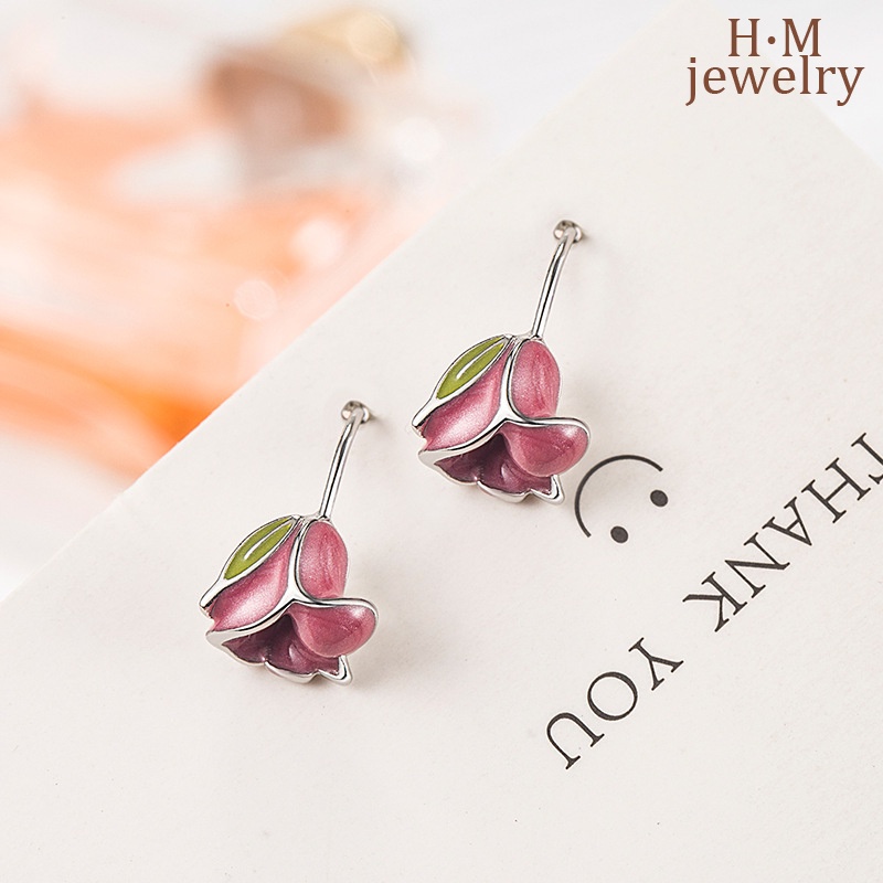 S925 Perak Pink Tulip Anting Elegan 2023-anting Bunga Bermutu Tinggi