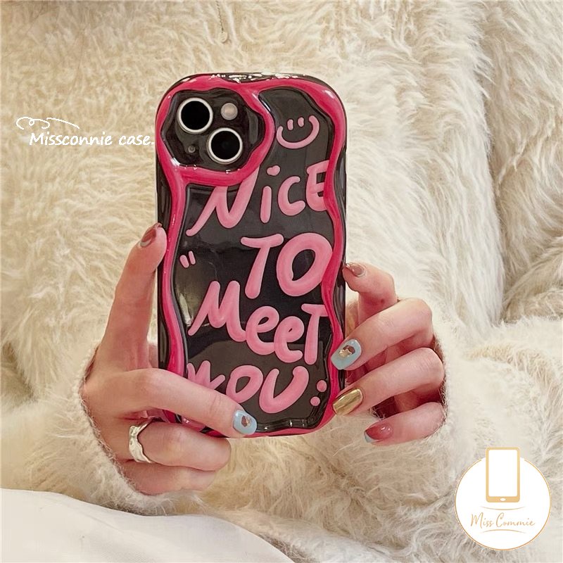 Ins Fashion Art Letter Case Kompatibel Untuk iPhone 7plus 11 12 14 13 Pro Max 7 8 6s 6 Plus XR X XS Max SE 2020 Lembut Tpu 3D Wavy Curved Edge Smile Shockproof Airbag Glossy Cover