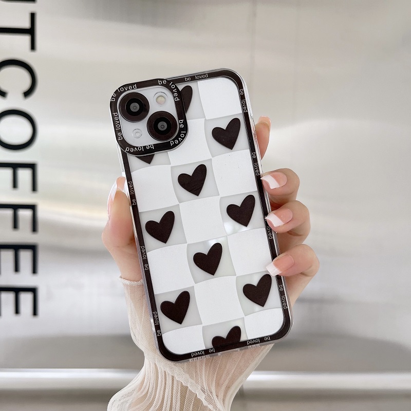 IPHONE Soft Case Pelindung Handphone Untuk Iphone14 13 12 11 Pro MAX X XR XS Max7 8 Plus Hitam Putih Cek love Hati