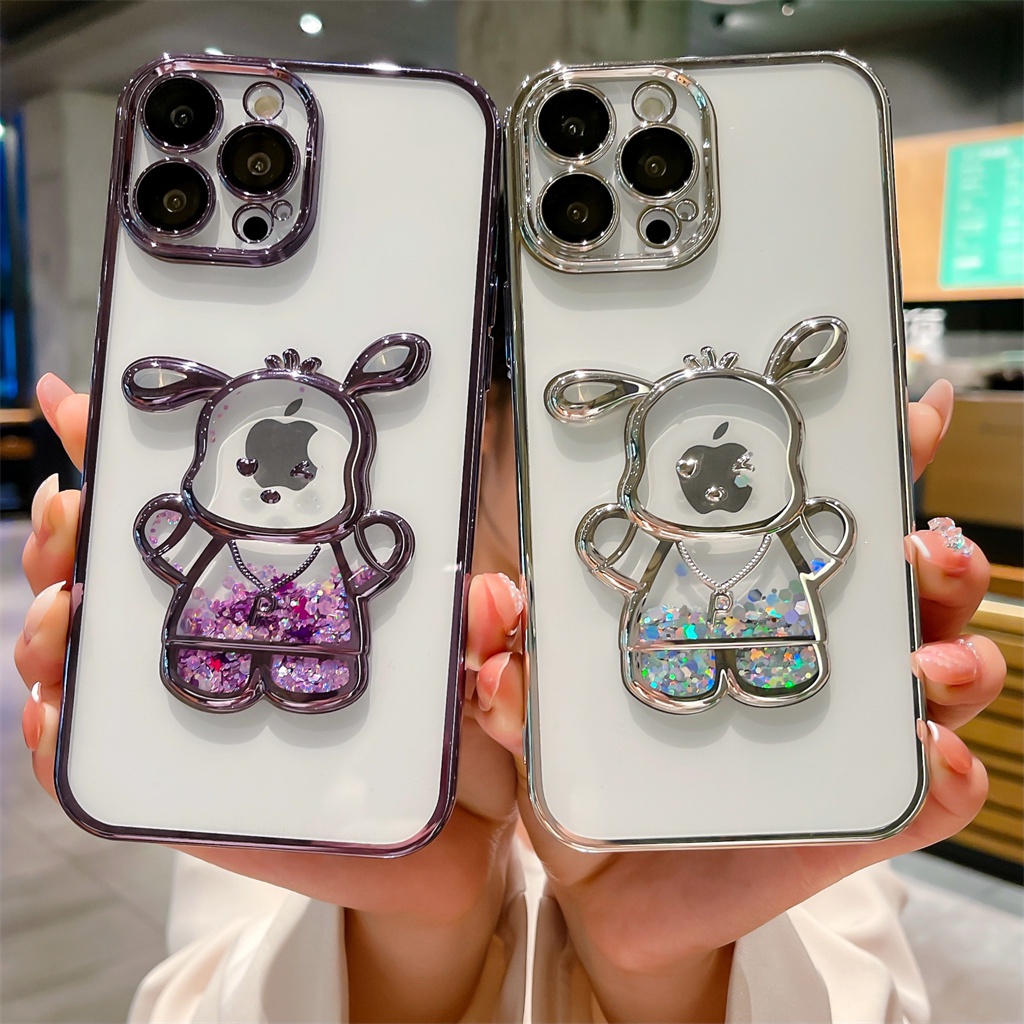 Casing film Lensa Perlindungan Kamera Bening Mewah iPhone 14 Pro Max case iPhone 13 12 Pro Max14 Plus case Kartun Electroplated Puppy Full Cover Shockproof Protection Soft Back Cover