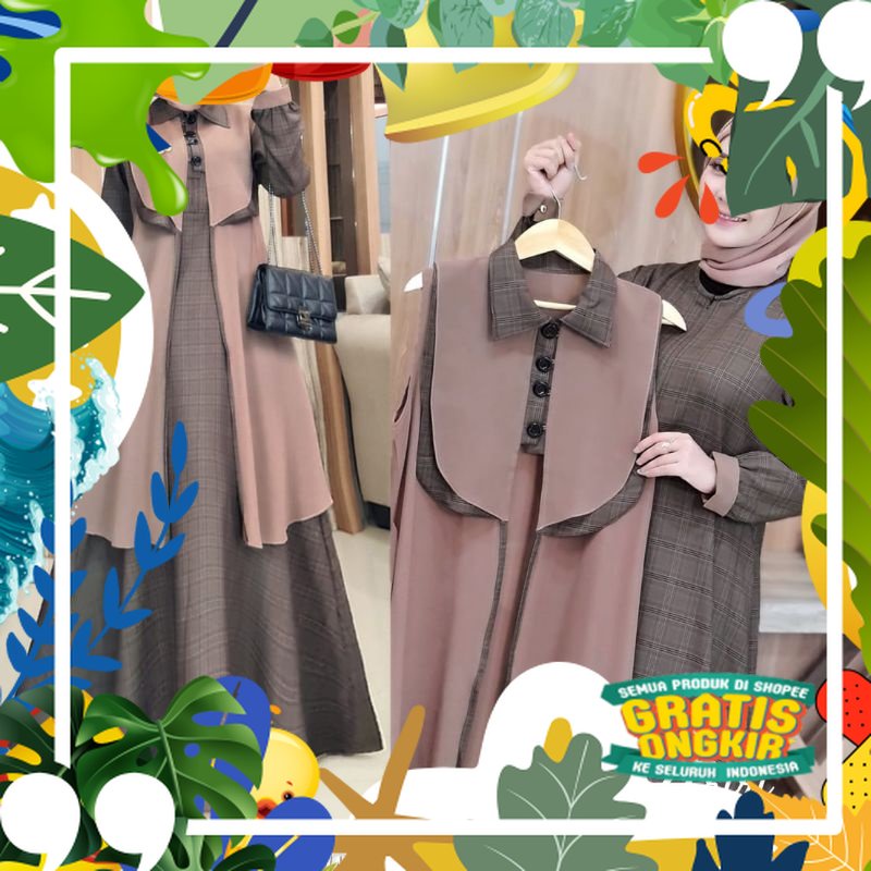 Ariri Dress Maxy Original By Uwais Gamis Busui Set Outer Bahan Milova Mix Ceruty/ solat sholat ied i