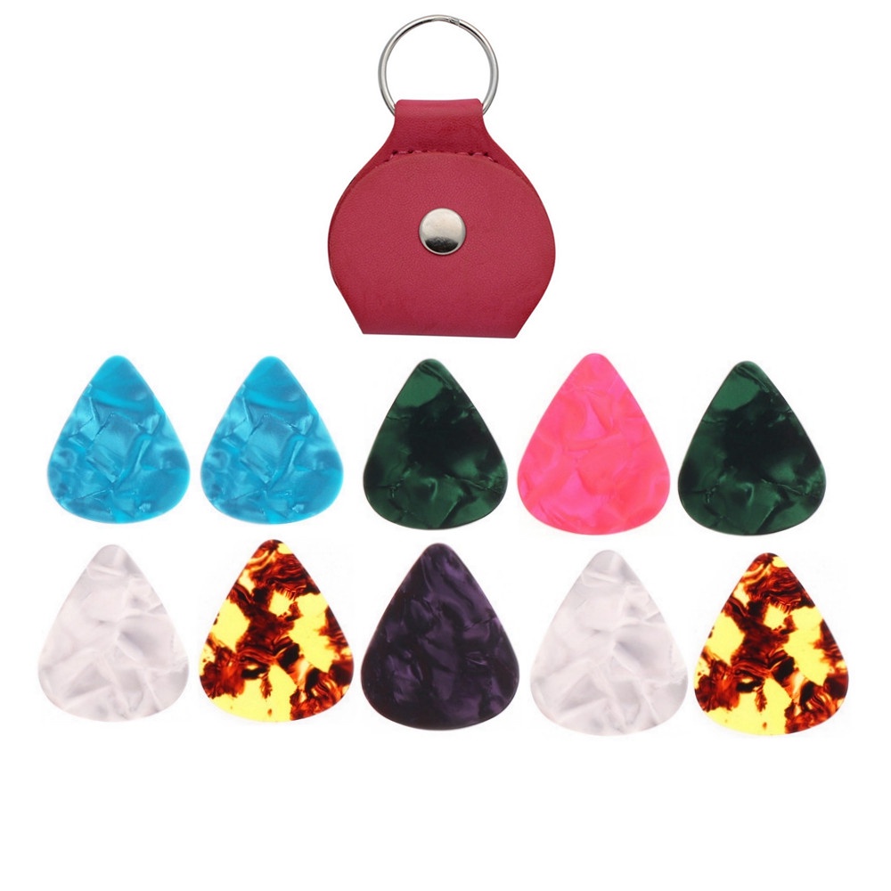 3warna Pilihan PU Leather Guitar Picks Holder Case Dengan 10 Pcs Multicolor Picks Gitar Keychain Plectrum Bag Picks Set