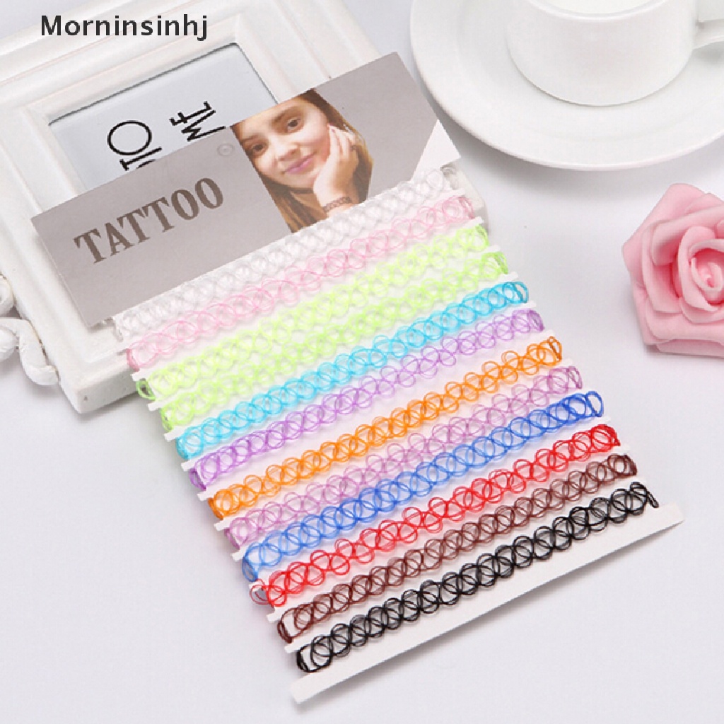 Mornin 12pcs/Set New Collares Vintage Stretch Tato Choker Kalung Wanita Perempuan Pesona Punk Retro id