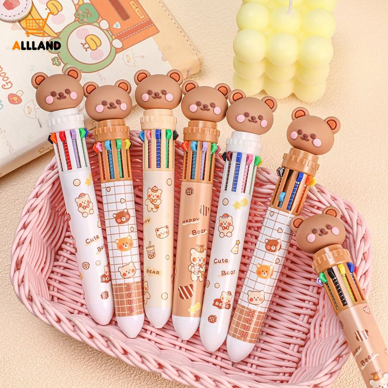 Bolpoin Multi Berwarna/Bolpen Shuttle 0.5mm 10-in-1 Retractable/Sepuluh Warna Kawaii Tulisan Alat Tulis Kantor Perlengkapan Sekolah