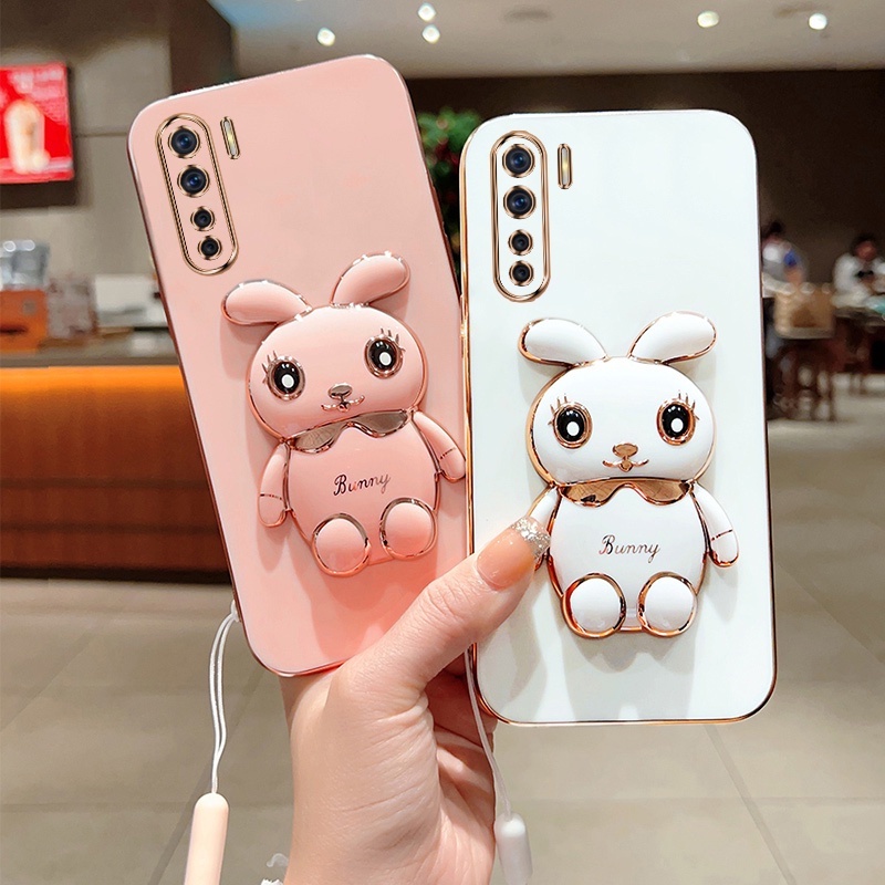 Andyh Case Handphone Untuk OPPO F15 A91 Reno 34g Kartun Lucu Kelinci Kecil Tepi Lurus Soft Shell Mengirim lanyard Silikon