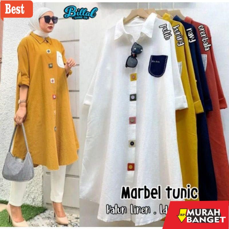 Tunik jumbo terbaru untuk wanita- MARBEL Long Tunik Oversize Bordir Bahan Katun Linen Premium Kemeja