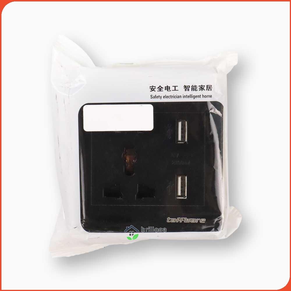 Taffware Stop Kontak Universal Wall Socket UK EU US &amp; 2 Port USB 2.1A - Y1-001