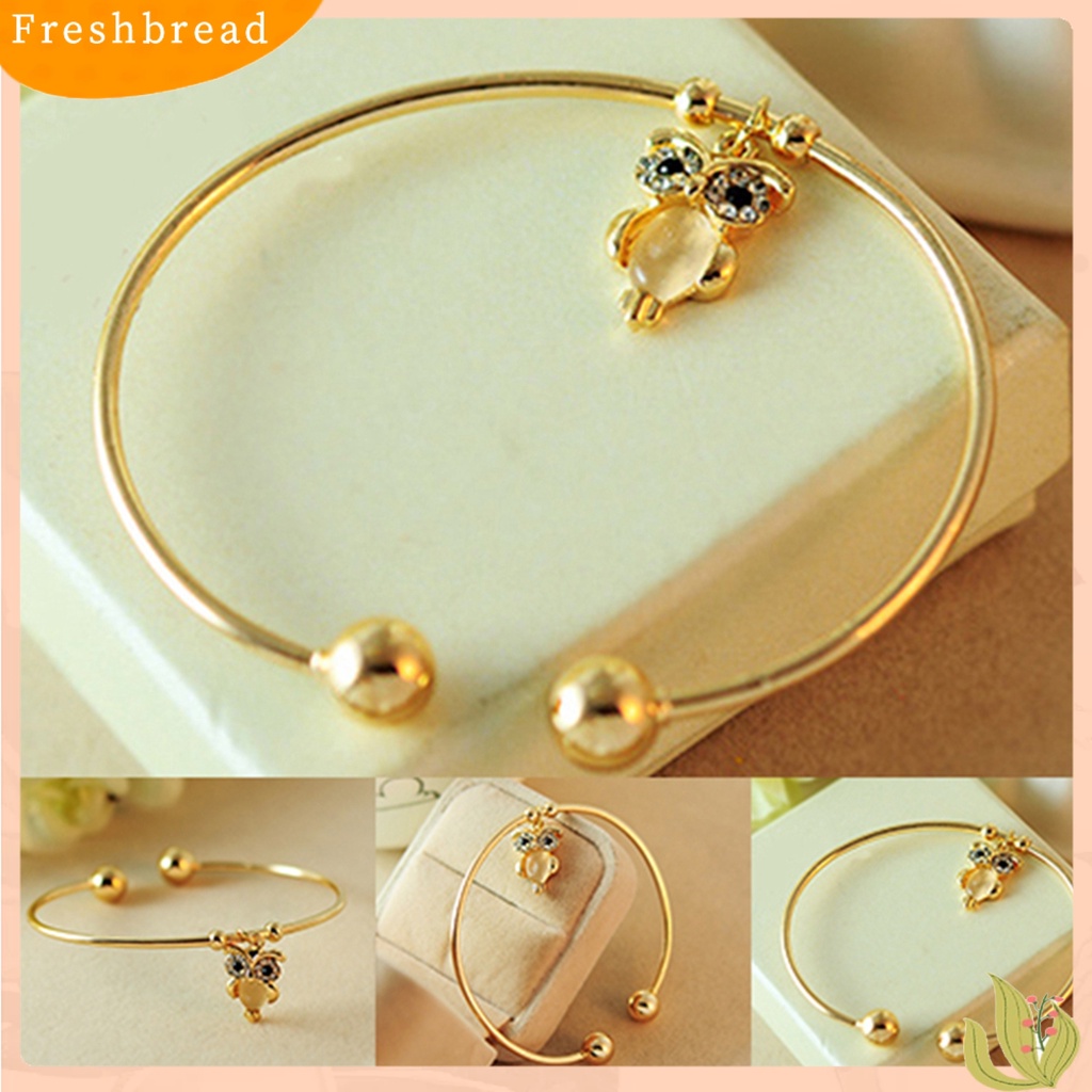 &lt; Freshbread &gt; Fashion Wanita Burung Hantu Berlian Imitasi Opal Imitasi Berlapis Emas Cuff Gelang Bukaan Bangle