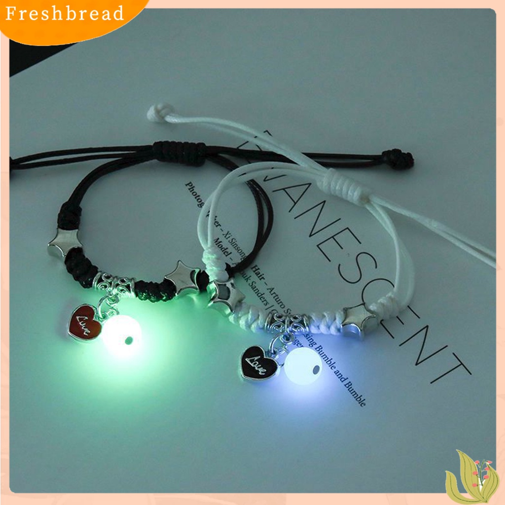 &lt; Freshbread &gt; 1pasang Gelang Persahabatan Eye-catching Luminous Pengerjaan Halus Liontin Geometris Hias Perhiasan Cross Adjustable Pasangan Kekasih Gelang Untuk Teman