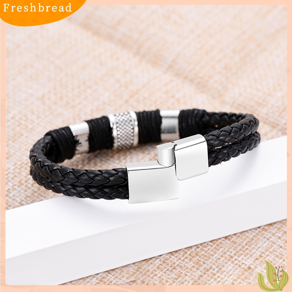 &lt; Freshbread &gt; Unisex Fashion Perhiasan Dekorasi Kulit Imitasi Kepang Tali Gesper Gelang Bangle