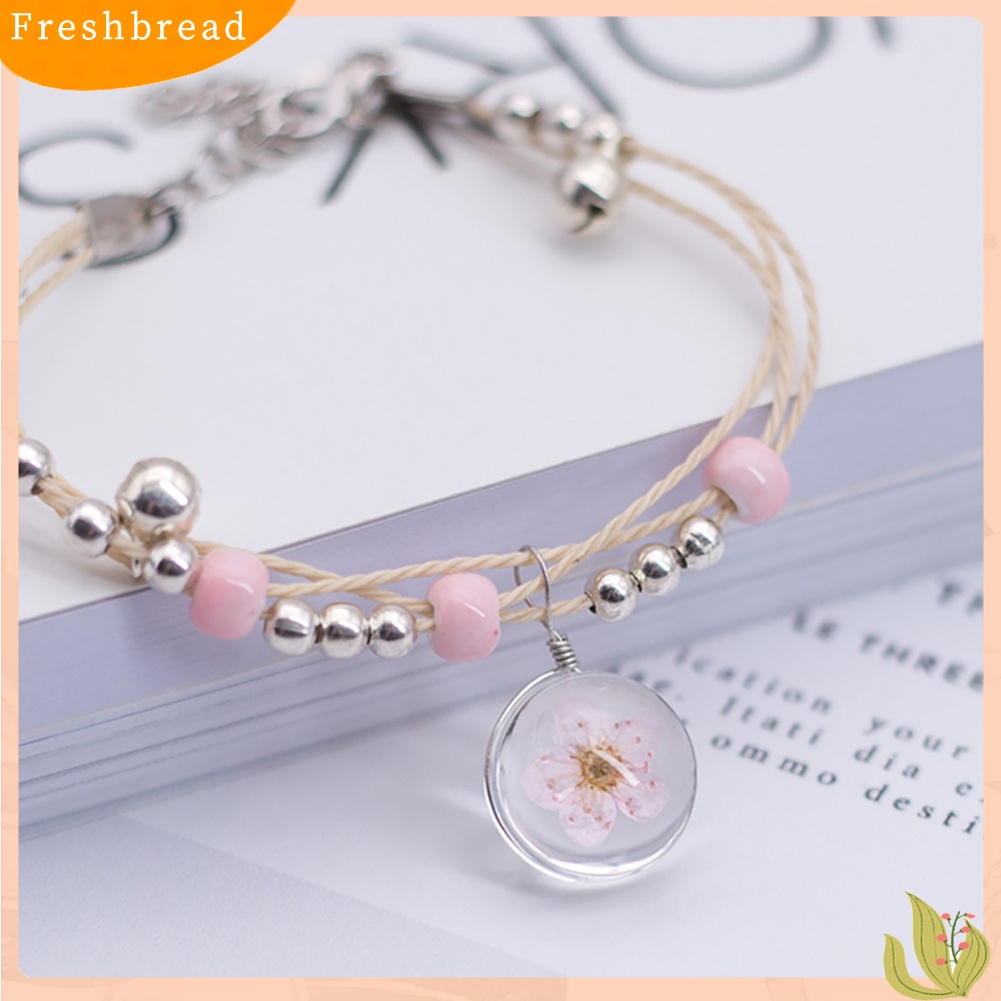 &lt; Freshbread &gt; Fashion Bola Kaca Bunga Kering Gelang Menenun Handmade Beads Women Jewelry