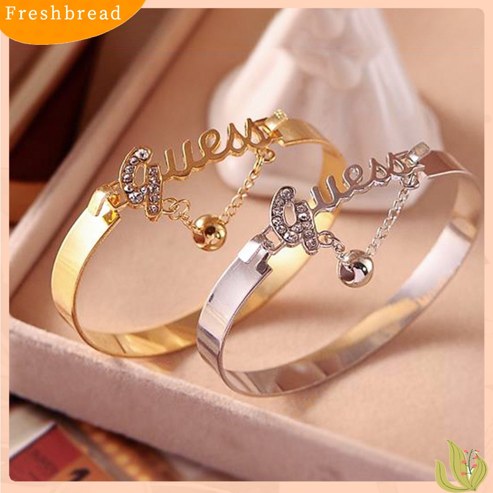 &lt; Freshbread &gt; Huruf Elegan Berlian Imitasi Mengkilap Manik Liontin Bangle Wanita Gelang Hadiah