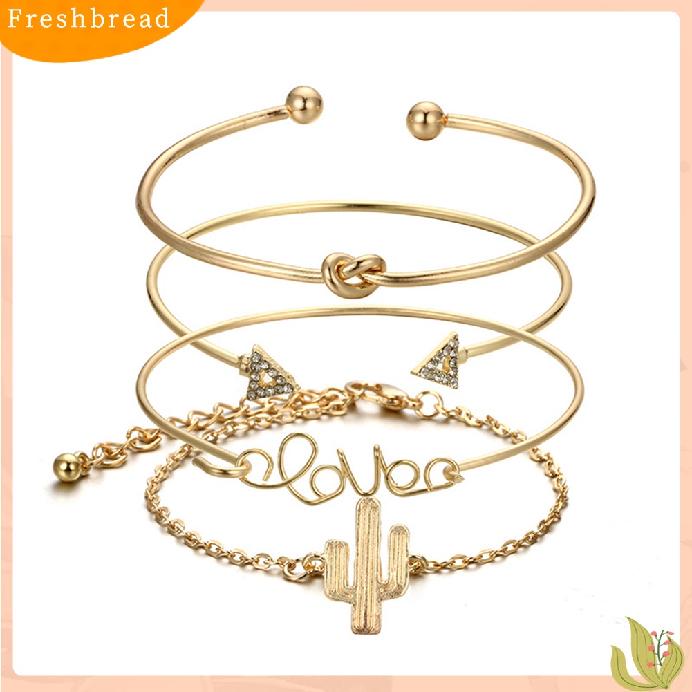 &lt; Freshbread &gt; 4Pcs/Set Vintage Simpul Kaktus Pergelangan Tangan Bangle Wanita Gelang Pesona Perhiasan Decor