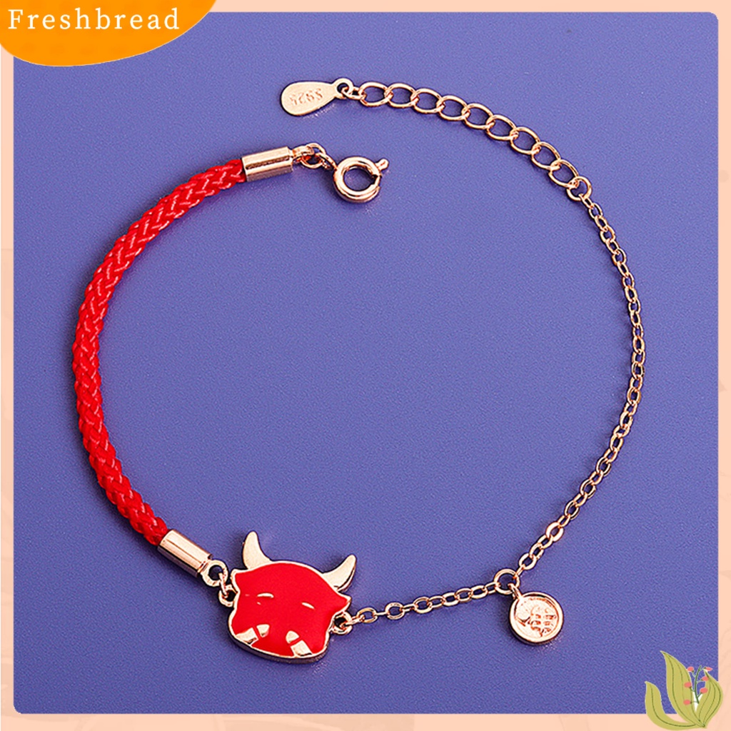 &lt; Freshbread &gt; Tali Merah Braided Bangle Desain Sapi Gelang Rantai Adjustable Wanita Fashion Perhiasan Hadiah Untuk Pesta