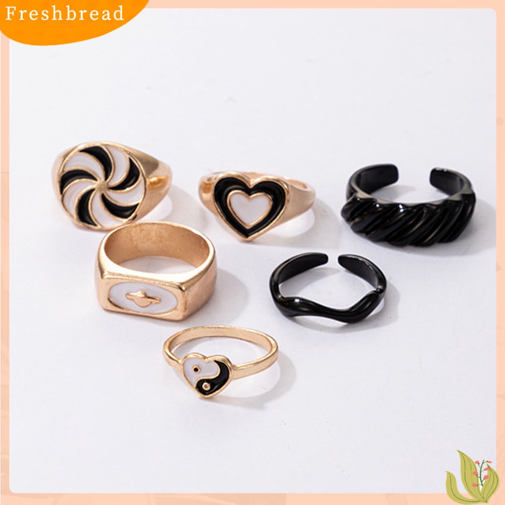 &lt; Freshbread &gt; 6Pcs/Set Lebar Pembuka Dapat Ditumpuk Cincin Unisex Kincir Angin Jantung Tai Chi Jari Cincin Perhiasan Accessaries