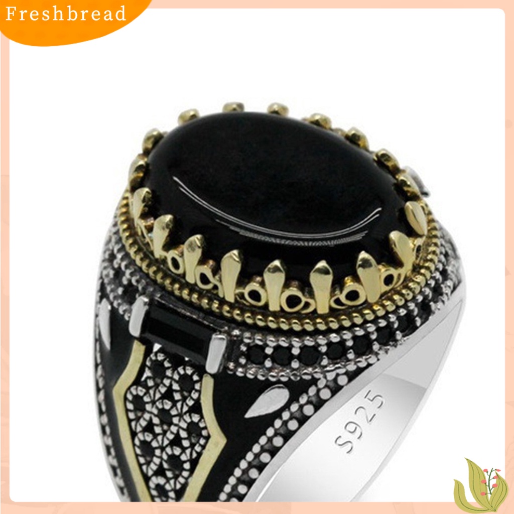 &lt; Freshbread &gt; Pria Cincin Vintage Punk Logam Ukiran Pola Kuno Two Tone Dekoratif Hadiah Batu Akik Imitasi Bertatahkan Laki-Laki Pesta Cincin Perhiasan Pernikahan