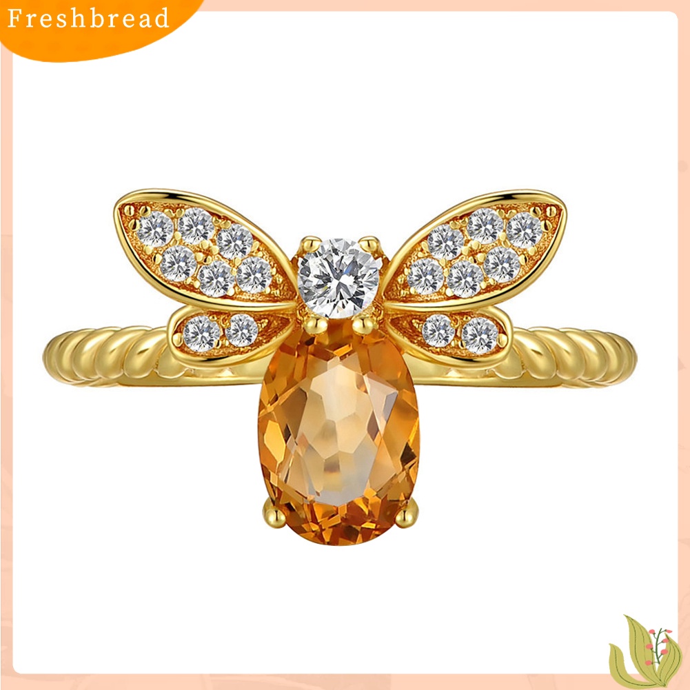 &lt; Freshbread &gt; Anting Pejantan Berlian Imitasi Berbentuk Lebah Serangga Elegan Pembukaan Cincin Lady Jewelry