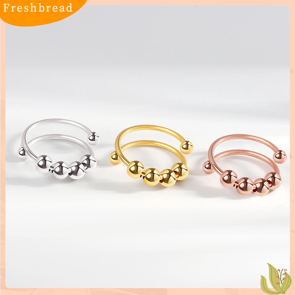 < Freshbread > Pembukaan Yang Dapat Disesuaikan Cincin Unisex Tembaga Pereda Stres Geometris Manik-Manik Cincin Perhiasan Aksesori