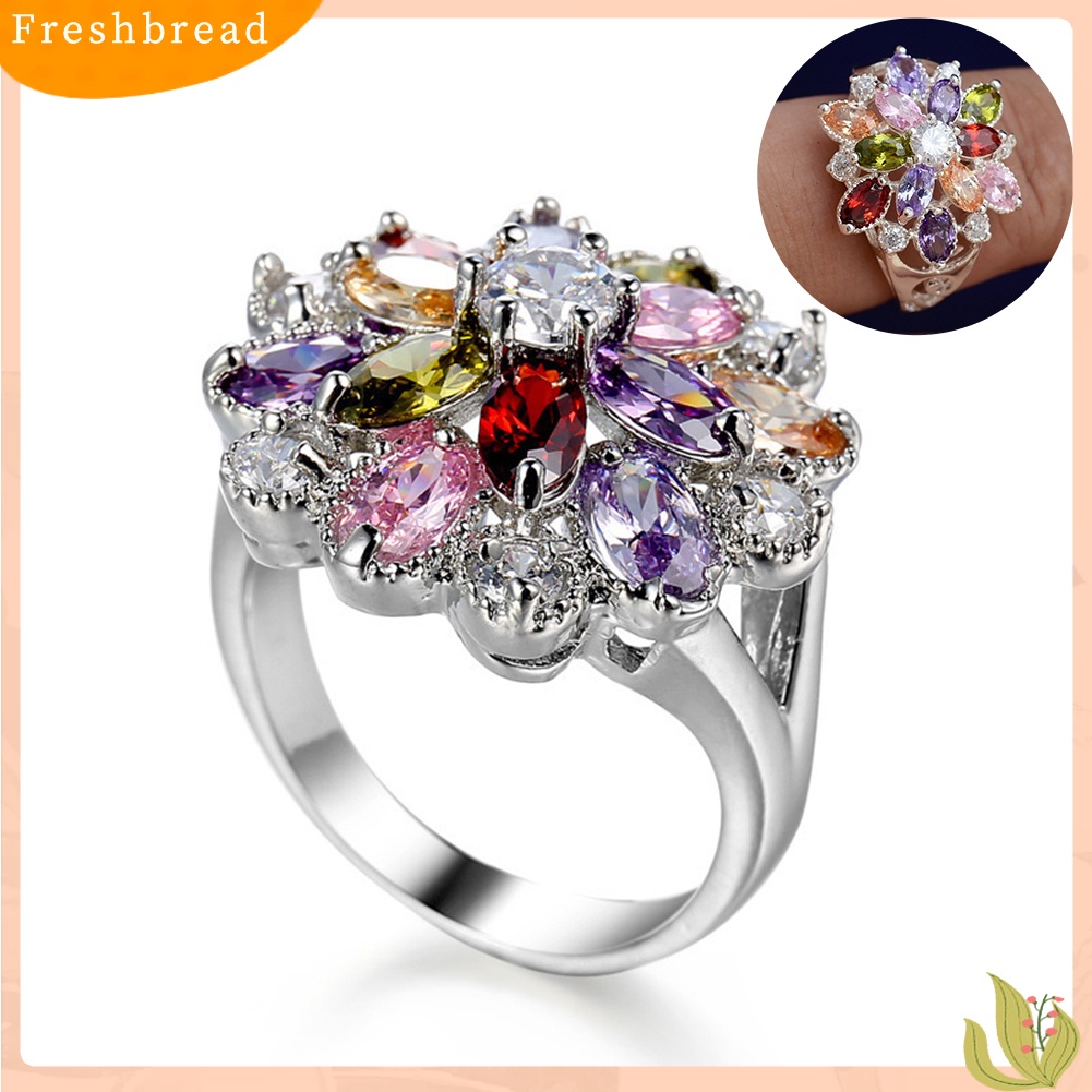 &lt; Freshbread &gt; Wanita Multicolor Cubic Zirconia Bertatahkan Cincin Pernikahan Pertunangan Perhiasan Hadiah