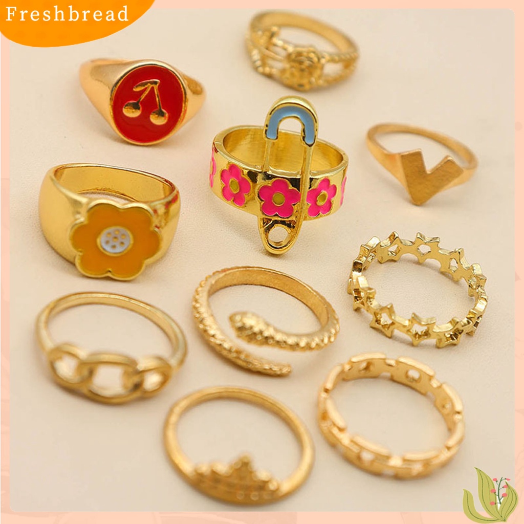 &lt; Freshbread &gt; 10 Pcs Cincin Buku Jari Ular Bintang Bunga Cherry Tetes Minyak Indah Rings Perhiasan Aksesoris