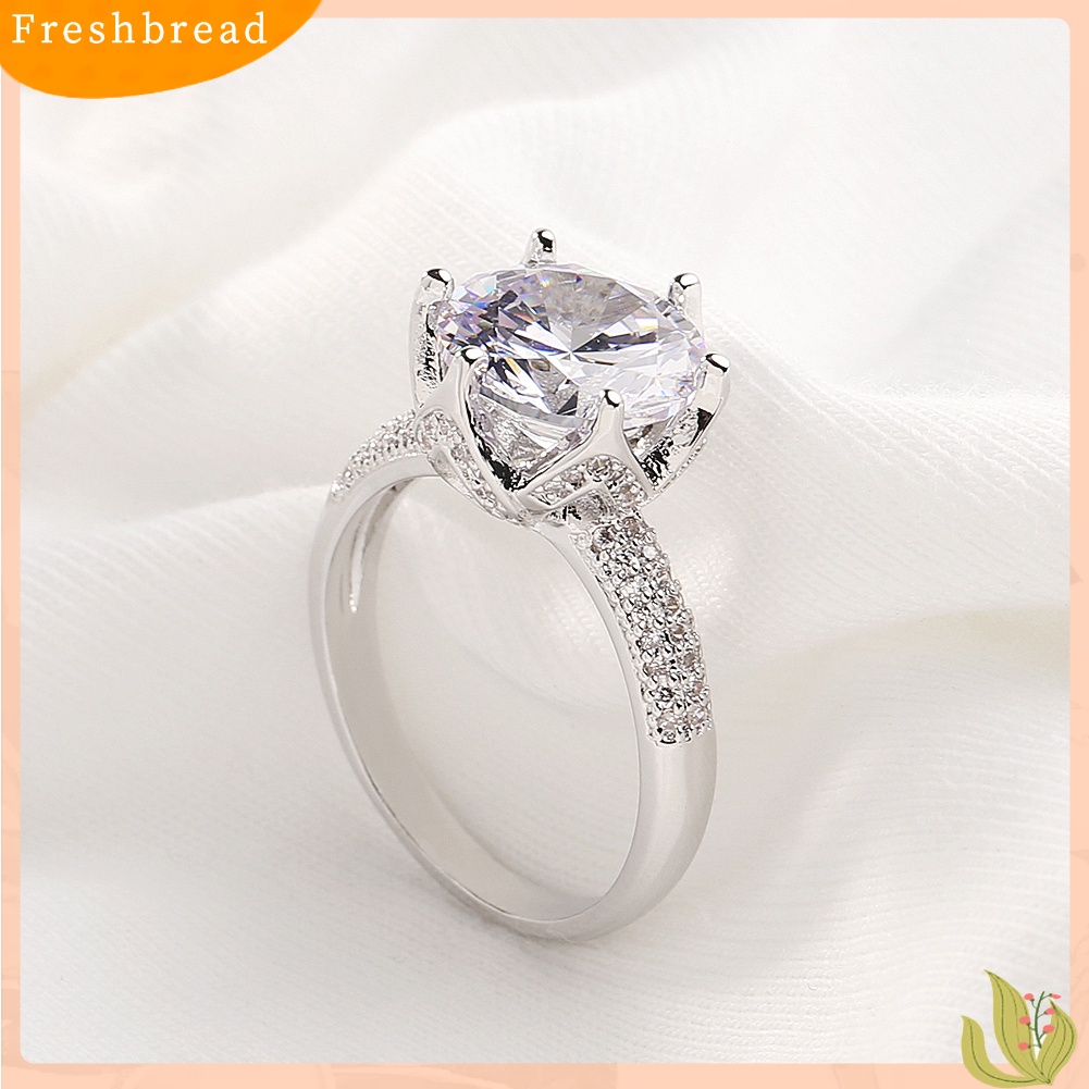 &lt; Freshbread &gt; Sparkling Women Bulat Faux Gemstone Engagement Pesta Pernikahan Cincin Band Perhiasan