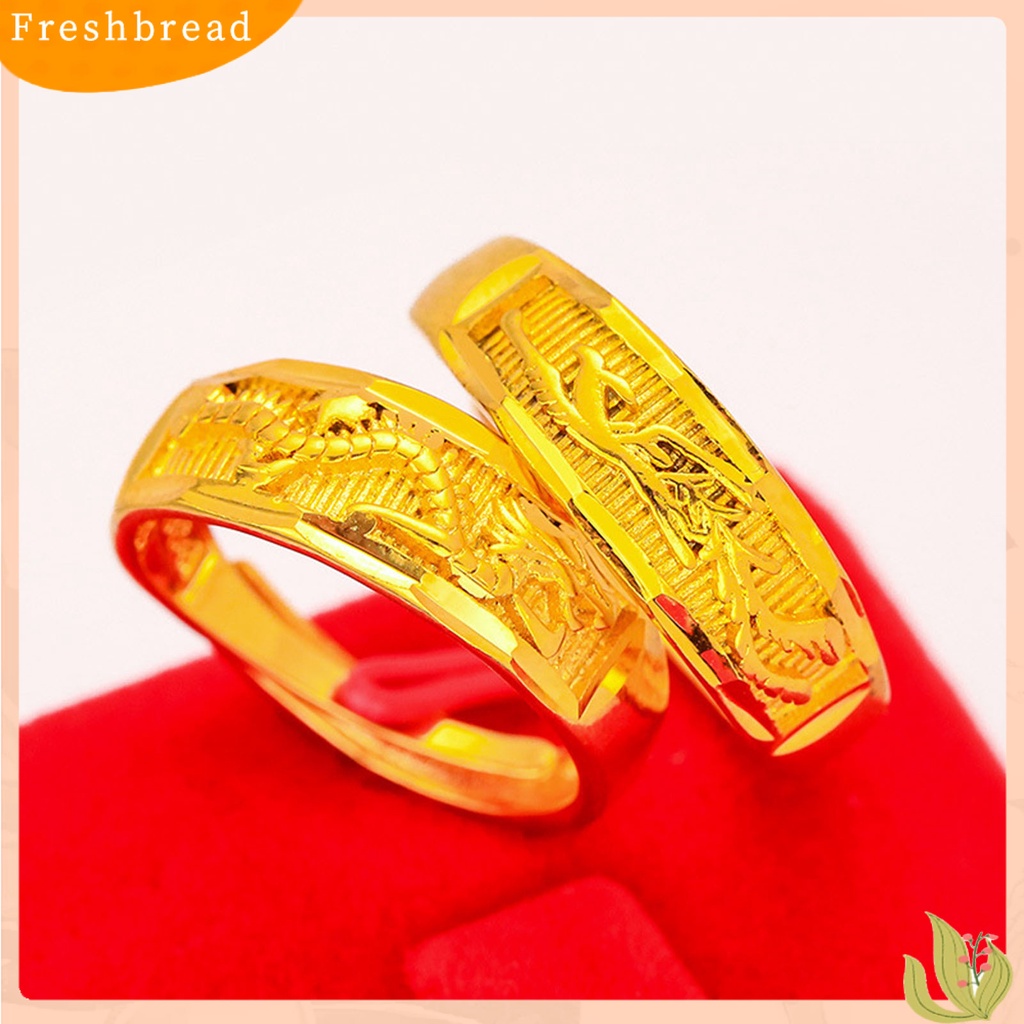 &lt; Freshbread &gt; Pembukaan Semua Pertandingan Cincin Emas Paduan Lapis Emas Motif Naga Phoenix Lebar Pasangan Emas Untuk Hari Valentine