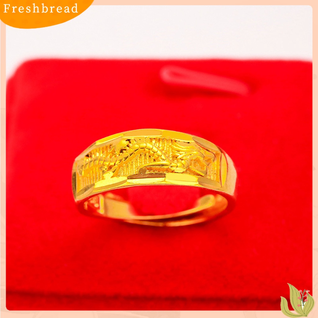 &lt; Freshbread &gt; Pembukaan Semua Pertandingan Cincin Emas Paduan Lapis Emas Motif Naga Phoenix Lebar Pasangan Emas Untuk Hari Valentine