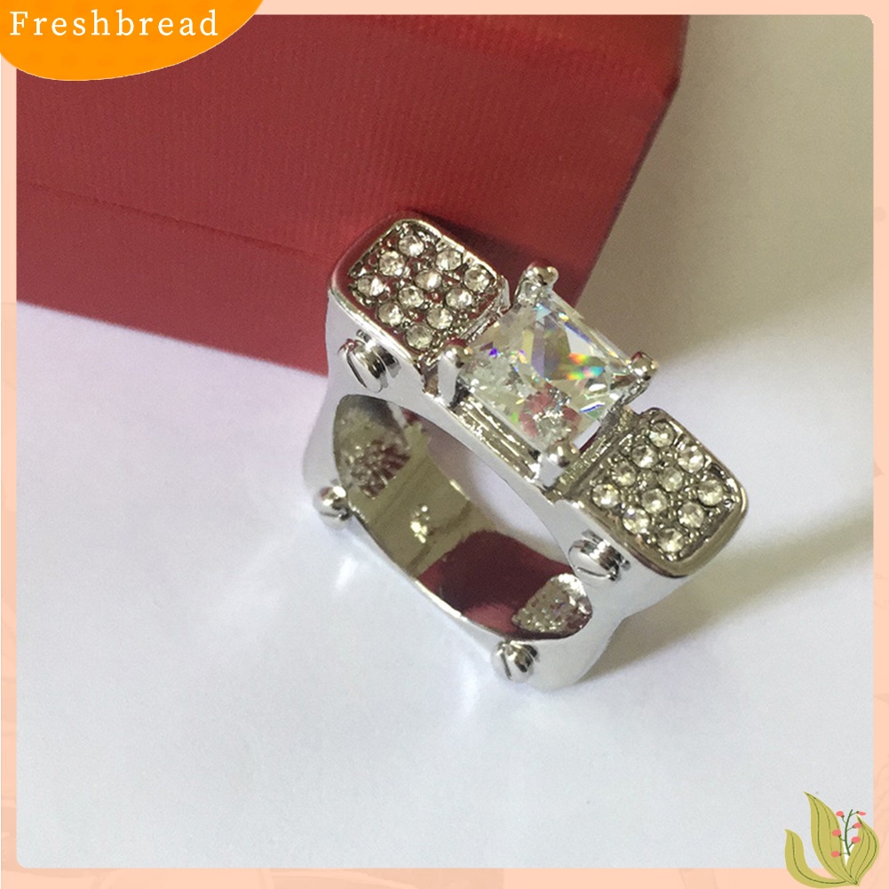 &lt; Freshbread &gt; Fashion Wanita Berlian Imitasi Bertatahkan Persegi Geometris Jari Cincin Pesta Perhiasan Hadiah