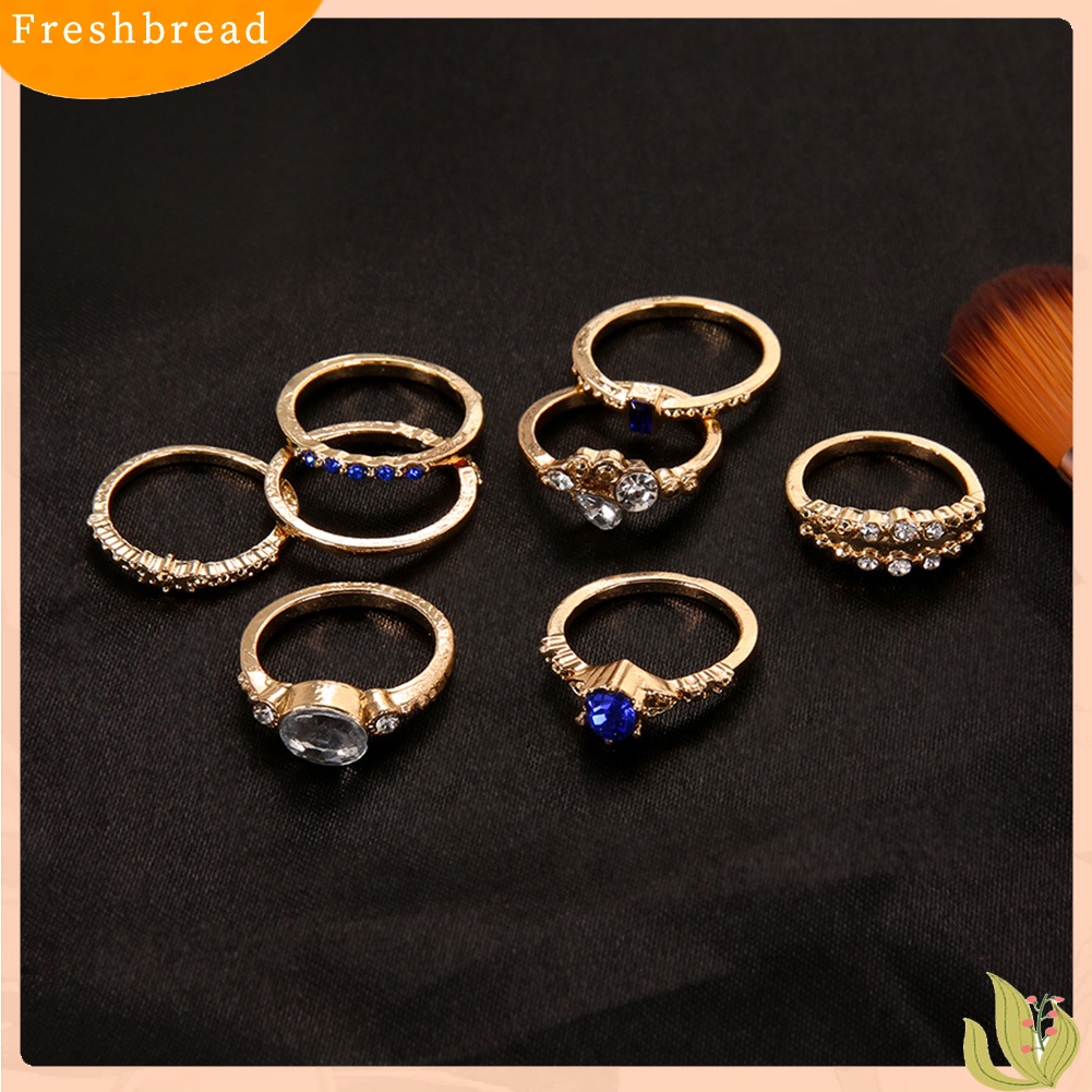 &lt; Freshbread &gt; 8Pcs Fashion Wanita Berlian Imitasi Bertatahkan Slim Midi Susun Di Atas Knuckle Rings Set