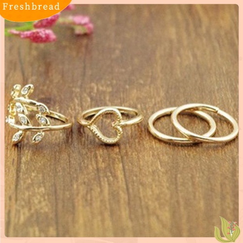 &lt; Freshbread &gt; 4Pcs/Set Berlian Imitasi Daun Hati Diatas Buku Jari Midi Tumpuk Cincin Boho Perhiasan Pesta